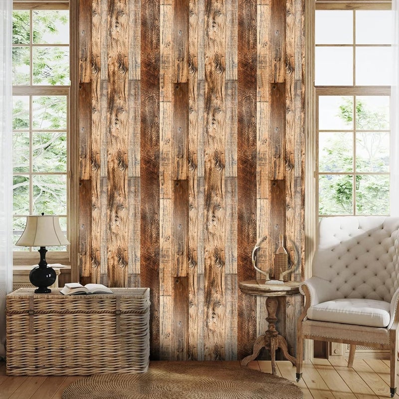 TANONE Wood Contact Paper Kitchen Peel and Stick Wallpaper, Self Adhesive Removable Wallpaper Countertops Waterproof, Shiplap Wall Paper Wood Vinyl Wrap for Cabinets Rustic Brown 35.4" x 118.1" - Image 3