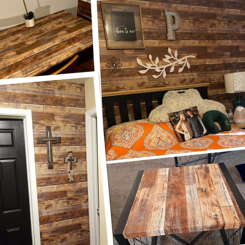 TANONE Wood Contact Paper Kitchen Peel and Stick Wallpaper, Self Adhesive Removable Wallpaper Countertops Waterproof, Shiplap Wall Paper Wood Vinyl Wrap for Cabinets Rustic Brown 35.4" x 118.1" - Image 5