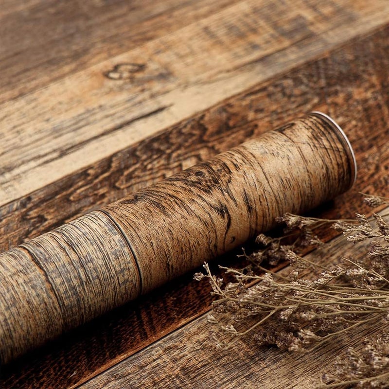 TANONE Wood Contact Paper Kitchen Peel and Stick Wallpaper, Self Adhesive Removable Wallpaper Countertops Waterproof, Shiplap Wall Paper Wood Vinyl Wrap for Cabinets Rustic Brown 35.4" x 118.1" - Image 1