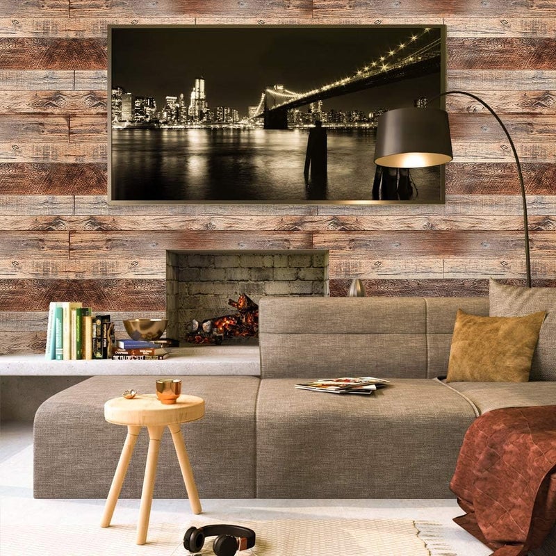 TANONE Wood Contact Paper Kitchen Peel and Stick Wallpaper, Self Adhesive Removable Wallpaper Countertops Waterproof, Shiplap Wall Paper Wood Vinyl Wrap for Cabinets Rustic Brown 35.4" x 118.1" - Image 2