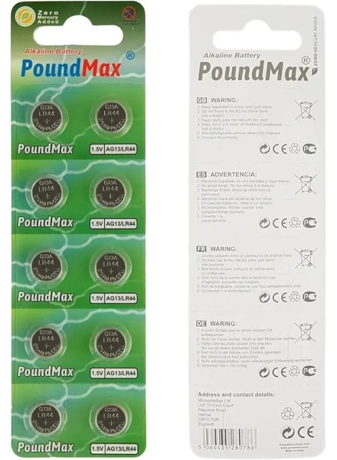 PoundMax 10 x AG13 LR44 1.5 V Alkaline Button Cell Battery by - Image 1