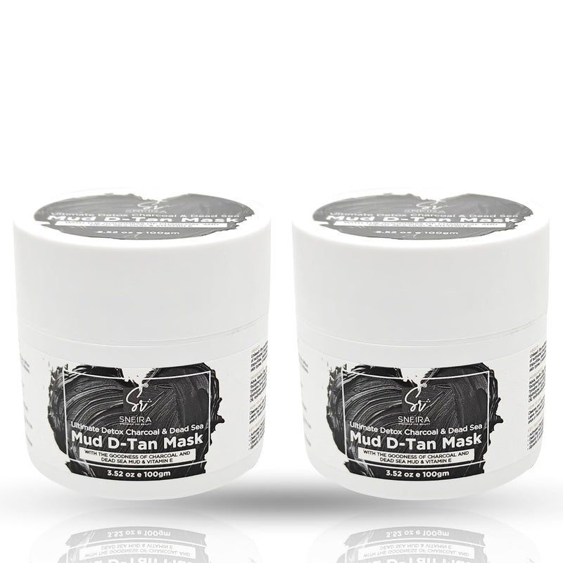 SNEIRA Mud DTan Mask100gPack of 2 Ultimate Detox Charcoal  Dead Sea Minerals for Clearer Skin  Deep Cleansing Brightening and Revitalizing Face Mask - Image 1