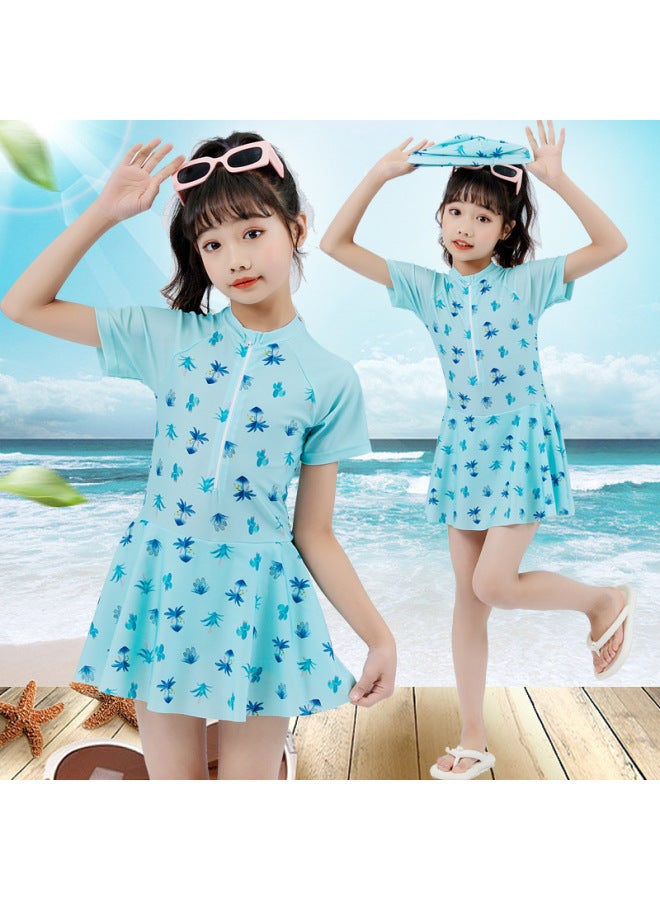 Loquat Children's Swimwear Girls' One-piece Swimwear For Primary School Students Swimwear Hot Spring Beach Girls' Swimwear With Swimwear Cap-Color:1077-3- - Image 5