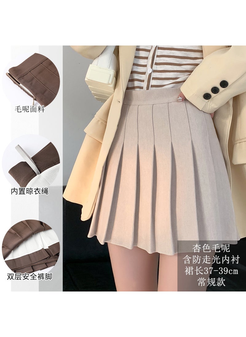 Generic - Autumn Winter Pleated Skirt High Waist Slim A-Line Apricot wool - Image 1