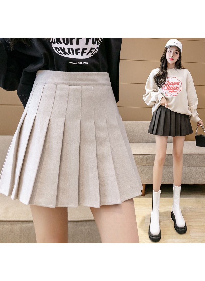 Generic - Autumn Winter Pleated Skirt High Waist Slim A-Line Apricot wool - Image 1