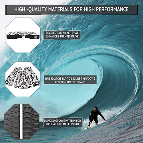 Shaka Pro EVA Surfboard Traction Pads (Front and Back) - 7 Adjustable Pieces with 3M Adhesive - Max Diamond Grip with Kicker and Arch Bar - Fits All Board Sizes - Image 3