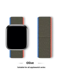 Suitable For Iwatch1-s9 Strap Light Mint/Ocean Blue Nylon Loop Velcro Wristband For Apple Watch Strap-Color:75# Olive-Specifications:42/44/45/49mm