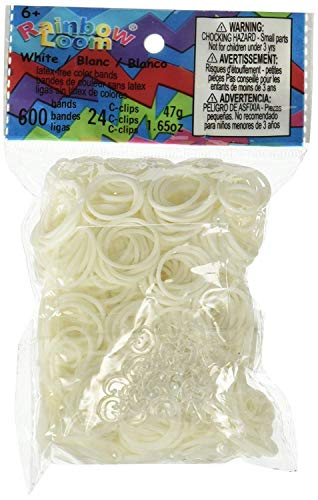 Rainbow Loom Official White Rubber Bands Refill 600 Count 24 CClips - Image 1