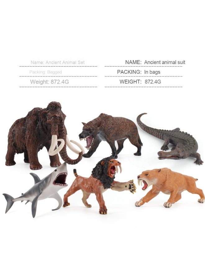 NIBEMINENT Realistic Ancient Animal Models - Great White Shark, Black Emperor Crocodile, Saber Tooth Tiger, Woolly Mammoth Cognitive Figurines and Toys