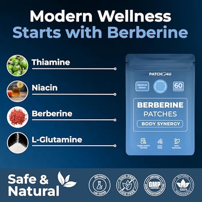 PATCH4U Berberine Patches | Berberine Patch with L-Glutamine, Garcinia Cambogia, Resveratrol for Women & Men | 60 Days Supply - Image 2