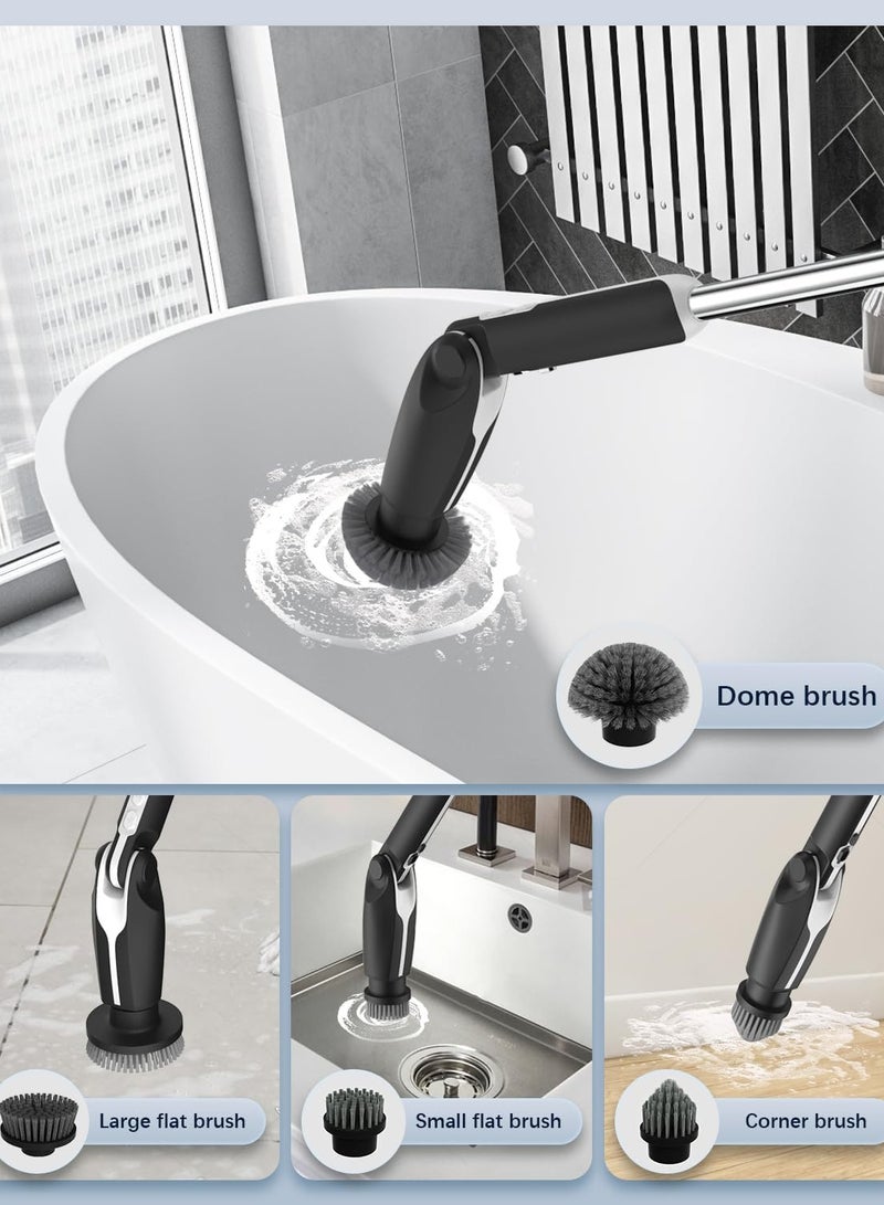 جوشبيرغ فرشاة التنظيف الكهربائية 8 في 1، فرشاة كهربائية دوارة لاسلكية مع 4 زوايا قابلة للتعديل و8 رؤوس فرشاة، فرشاة استحمام بمقبض طويل وجهاز تحكم عن بعد، فرشاة تنظيف للحمام والحوض والأرضية (أسود) - Image 5