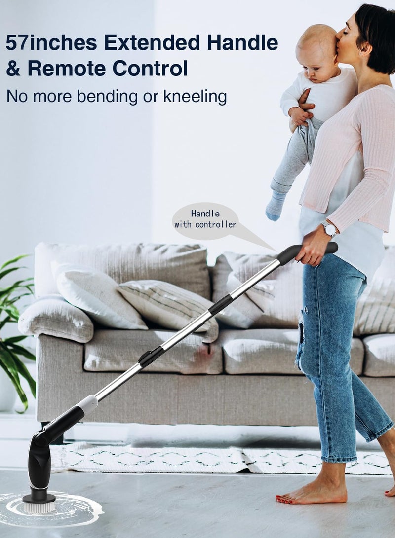 جوشبيرغ فرشاة التنظيف الكهربائية 8 في 1، فرشاة كهربائية دوارة لاسلكية مع 4 زوايا قابلة للتعديل و8 رؤوس فرشاة، فرشاة استحمام بمقبض طويل وجهاز تحكم عن بعد، فرشاة تنظيف للحمام والحوض والأرضية (أسود) - Image 2