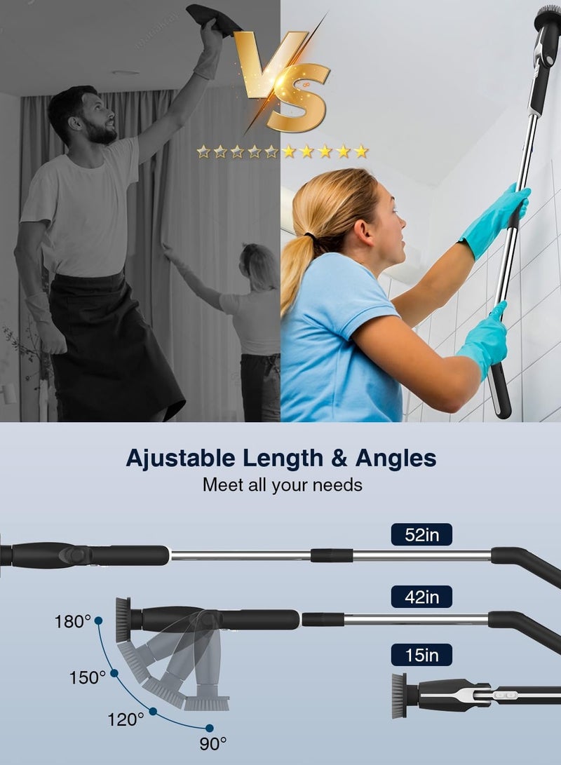 جوشبيرغ فرشاة التنظيف الكهربائية 8 في 1، فرشاة كهربائية دوارة لاسلكية مع 4 زوايا قابلة للتعديل و8 رؤوس فرشاة، فرشاة استحمام بمقبض طويل وجهاز تحكم عن بعد، فرشاة تنظيف للحمام والحوض والأرضية (أسود) - Image 3