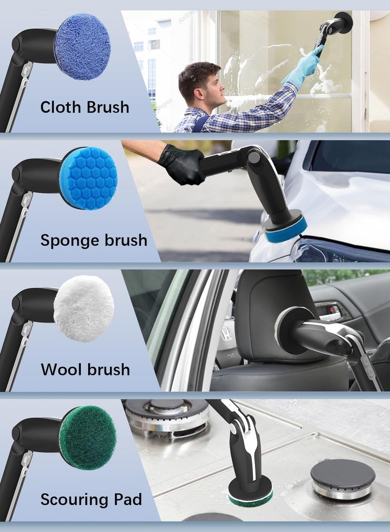 جوشبيرغ فرشاة التنظيف الكهربائية 8 في 1، فرشاة كهربائية دوارة لاسلكية مع 4 زوايا قابلة للتعديل و8 رؤوس فرشاة، فرشاة استحمام بمقبض طويل وجهاز تحكم عن بعد، فرشاة تنظيف للحمام والحوض والأرضية (أسود) - Image 4