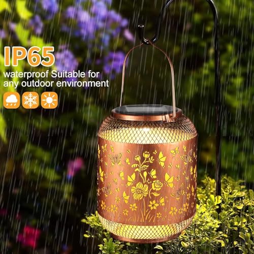 Doogarden Solar Lanterns Outdoor Waterproof Christmas Birthdays Gifts for Women Mom Grandma Butterfly Garden Decor Metal Hanging Solar LED Lights for Patio(Butterfly Swarm) - Image 5