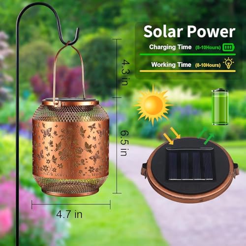 Doogarden Solar Lanterns Outdoor Waterproof Christmas Birthdays Gifts for Women Mom Grandma Butterfly Garden Decor Metal Hanging Solar LED Lights for Patio(Butterfly Swarm) - Image 4