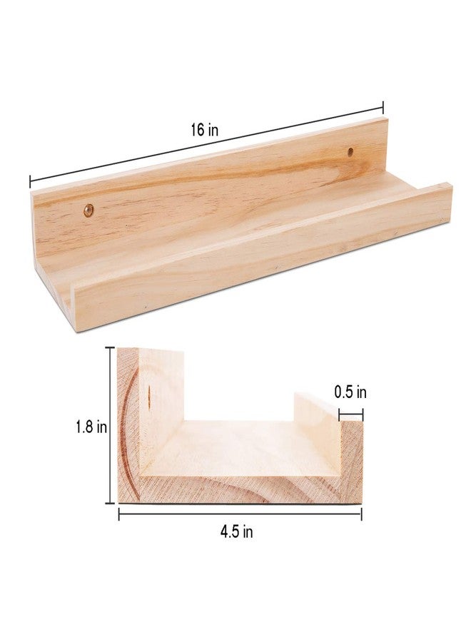 AZSKY Picture Ledge Shelf, Small Floating Shelves Set of 2, 16 Inches Nursery Book Shelves for Storage, Bookshelf Wall Mounted for Living Room Bedroom Decor Books Photo Frames,Natural - Image 3