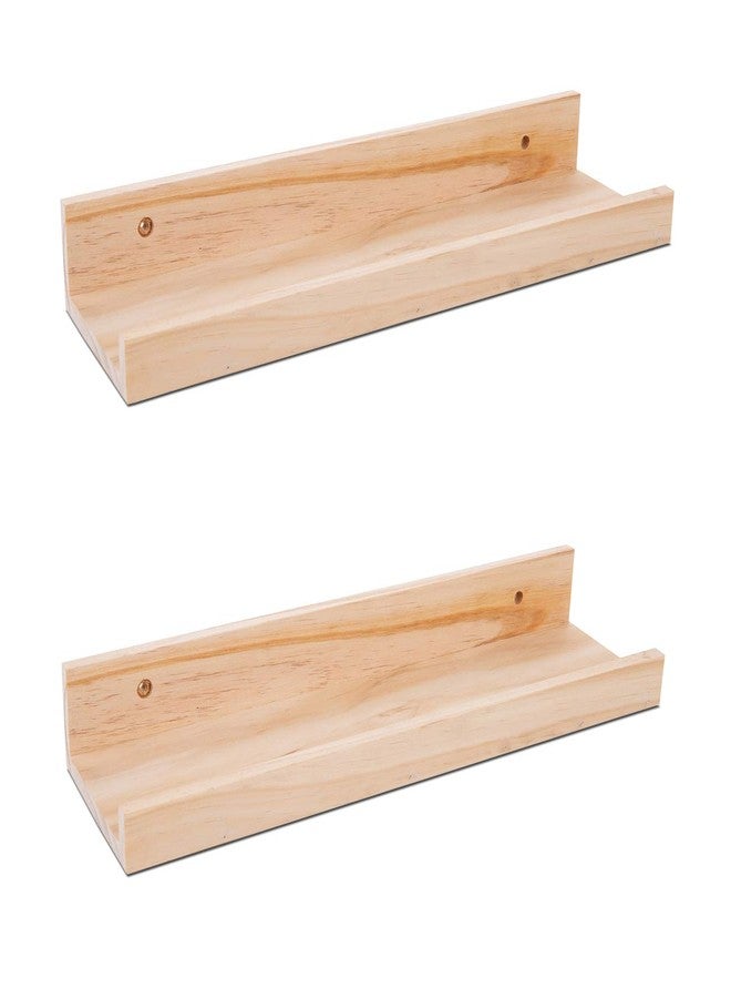 AZSKY Picture Ledge Shelf, Small Floating Shelves Set of 2, 16 Inches Nursery Book Shelves for Storage, Bookshelf Wall Mounted for Living Room Bedroom Decor Books Photo Frames,Natural - Image 1