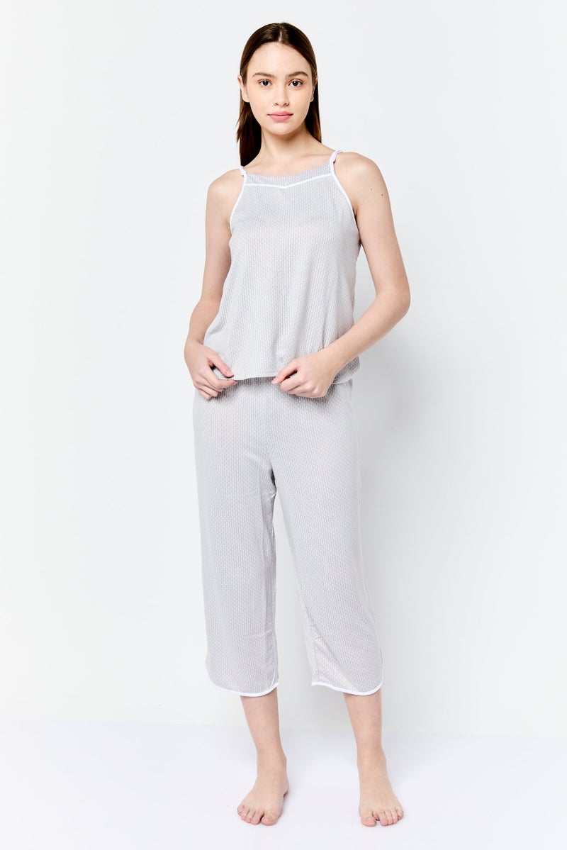 Jones New York Women Textured Sleeveless Top And Bottom Pyjama Set, Grey - Image 1