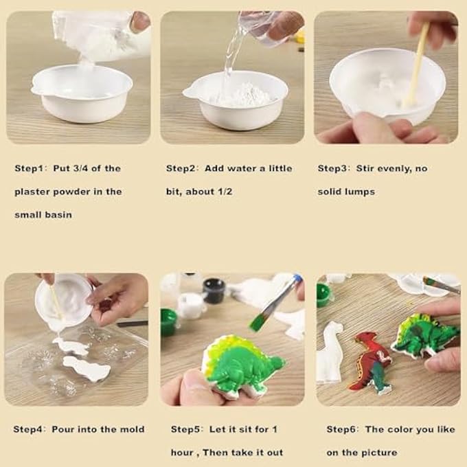 DINOSAUR PAINTING KIT FOR KIDS, DIY DINOSAUR PAINTING KIT WITH 6 PAINTING PLASTER MOLD AND PAINT, EDUCATIONAL ART SET FOR TODDLERS AGES 4-10, FUN CRAFTS FOR PRESCHOOLERS - Image 5