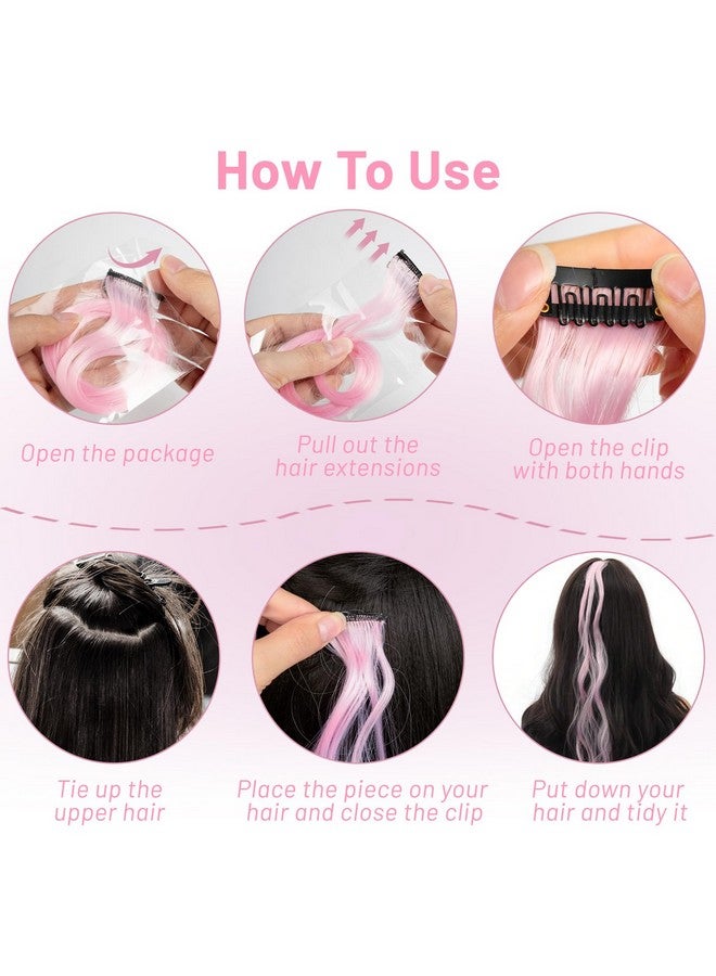 TOFAFA 16 Pcs Colored Hair Extensions Curly Wavy Clip In Synthetic Hairpiece Streak For Girls Women Kid, Multicolors Party Highlights (Light Pink) - Image 4
