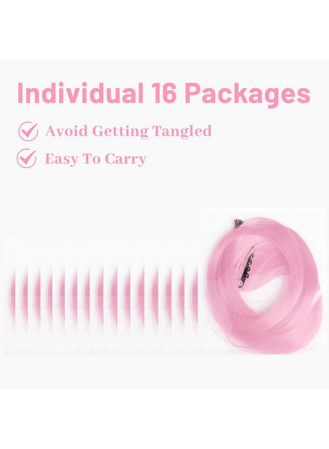TOFAFA 16 Pcs Colored Hair Extensions Curly Wavy Clip In Synthetic Hairpiece Streak For Girls Women Kid, Multicolors Party Highlights (Light Pink) - Image 5