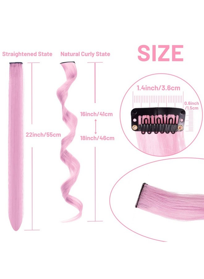 TOFAFA 16 Pcs Colored Hair Extensions Curly Wavy Clip In Synthetic Hairpiece Streak For Girls Women Kid, Multicolors Party Highlights (Light Pink) - Image 3