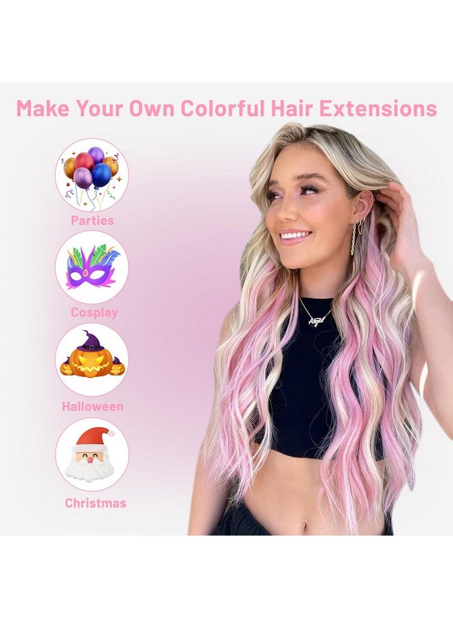 TOFAFA 16 Pcs Colored Hair Extensions Curly Wavy Clip In Synthetic Hairpiece Streak For Girls Women Kid, Multicolors Party Highlights (Light Pink) - Image 2
