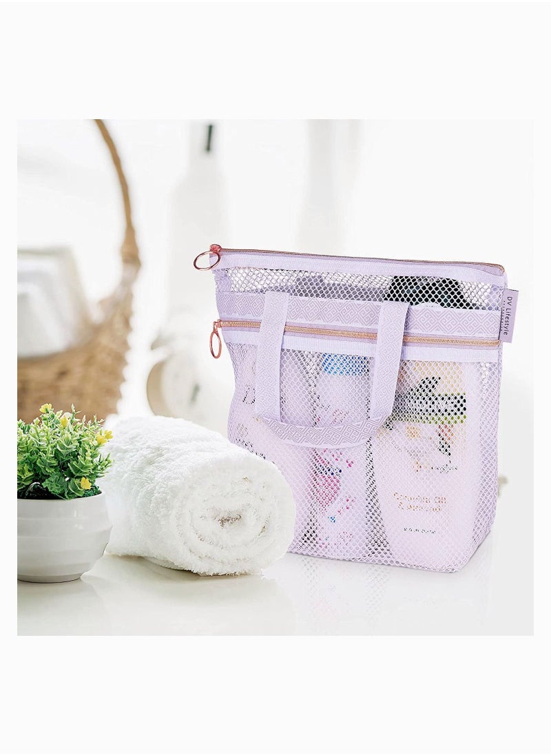 SYOSI - Portable Shower Tote, SYOSI Transparent Mesh Wash Bag, Cosmetic Bag, Travel Wash Bag, Shower Bag with Zipper & 2 Pockets, Ideal for Gym, Travel, Beach, for Sunscreen - Image 1