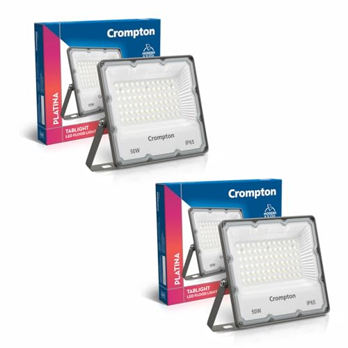 Crompton TabLight | Outdoor Waterproof LED Flood Lights | 50W | IP 65 | Cool White | Pack of 2 | Wide Beam Angle | BIS Approved | for Garage, Parking, Shops & Outdoor Lighting (2 Years Waranty) - Image 1