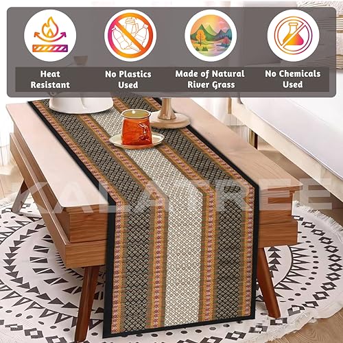 KalaTree Table Runner for 6 Seater Dining Table Centre Table 60 inch Handmade Reversible Heat Resistant | Korai River Grass Zero Plastic Madurkathi Eco Friendly | Rustic Boho | Royal Runner - Image 2
