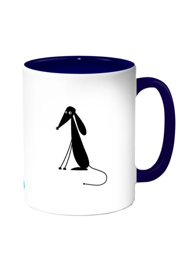 RKN Cartoon Dog Printed Coffee Mug White Dark Blue - Image 2
