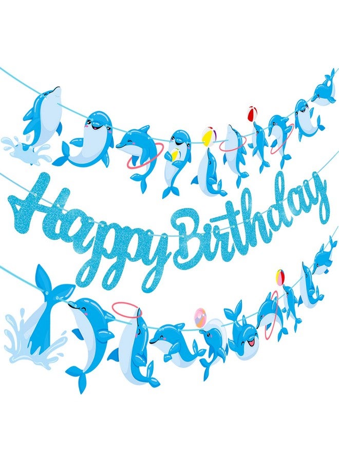 umoni Dolphin Happy Birthday Banner Decorations for Under the Sea Themed Party Supplies - Image 1
