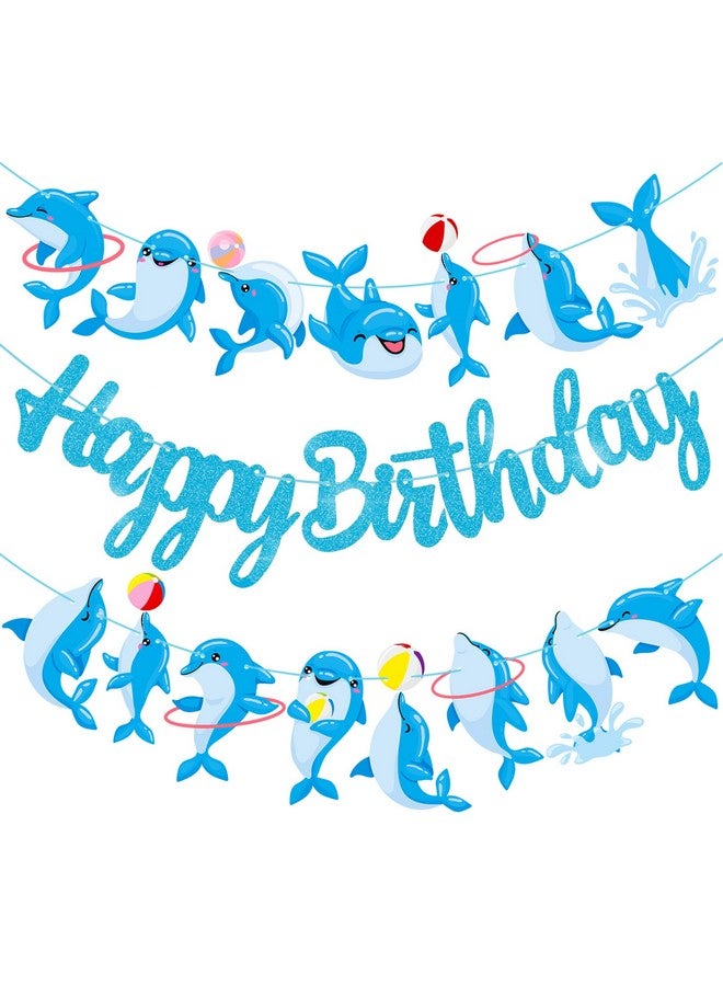umoni Dolphin Happy Birthday Banner Decorations for Under the Sea Themed Party Supplies - Image 2