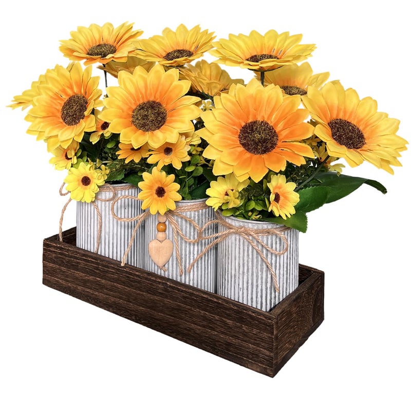 HEMYLU Sunflowers Artificial Flowers Decorations, Sunflower Table Centerpieces for Wedding, Artificial Flower Arrangement Farmhouse DÃ©cor for Dining Room, Living Room, Coffee Table, Study Desk - Image 2