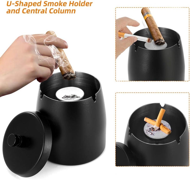 Stainless steel ashtray with lid, windproof and odor-proof, suitable for outdoor terraces, offices - Image 4