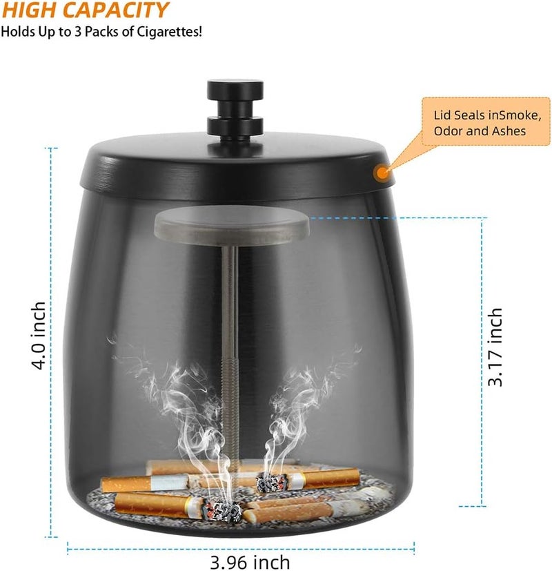 Stainless steel ashtray with lid, windproof and odor-proof, suitable for outdoor terraces, offices - Image 2