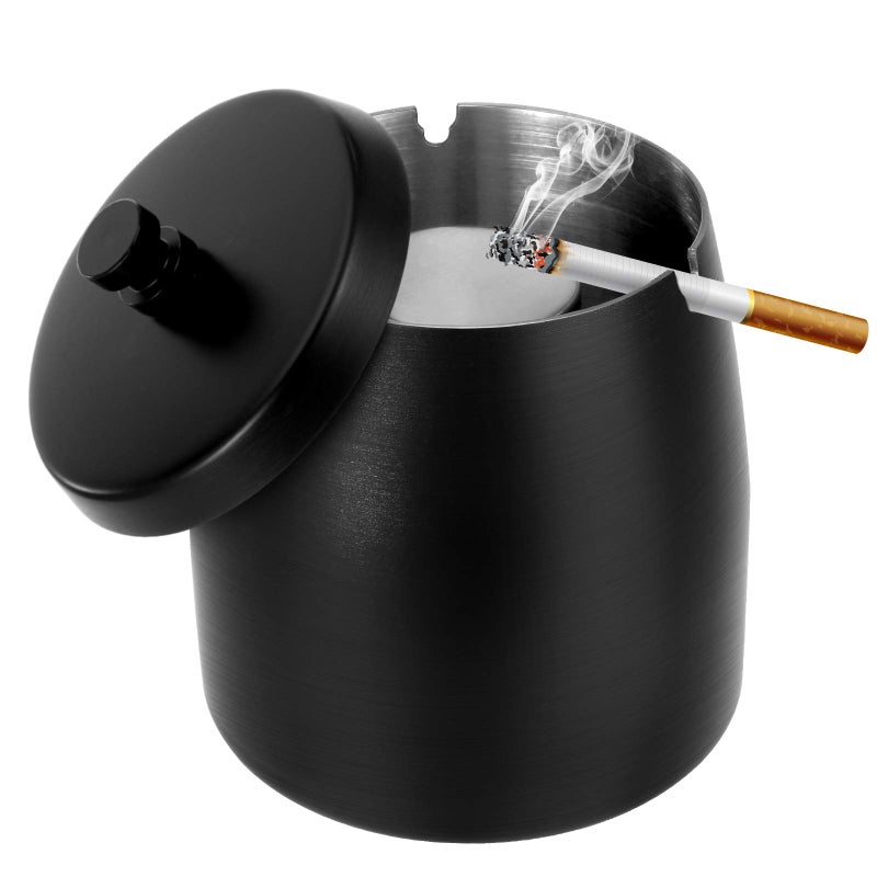 Stainless steel ashtray with lid, windproof and odor-proof, suitable for outdoor terraces, offices - Image 1