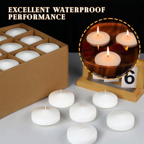 GINITIRI 3 inch White Floating Candles, 48 Pack Unscented Floating Candle,8-9 Hours Burning Floating Candles for Centerpieces, Water Candles for Cylinder Vases, Wedding, Party, Pool - Image 4