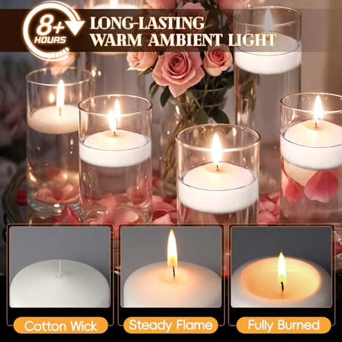 GINITIRI 3 inch White Floating Candles, 48 Pack Unscented Floating Candle,8-9 Hours Burning Floating Candles for Centerpieces, Water Candles for Cylinder Vases, Wedding, Party, Pool - Image 3
