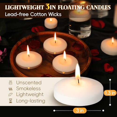 GINITIRI 3 inch White Floating Candles, 48 Pack Unscented Floating Candle,8-9 Hours Burning Floating Candles for Centerpieces, Water Candles for Cylinder Vases, Wedding, Party, Pool - Image 2