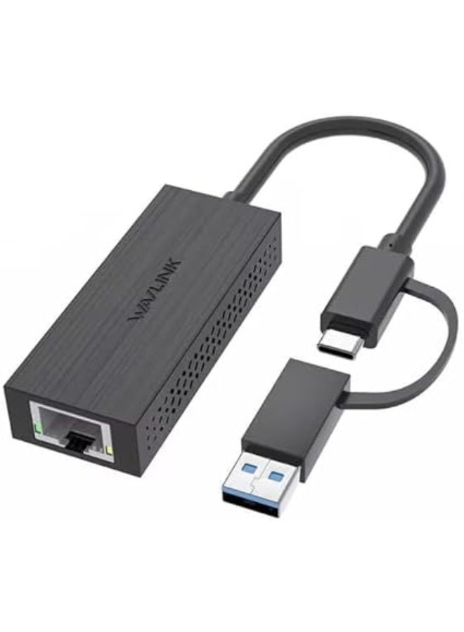 واف لينك WAVLINK USB C to Ethernet Adapter, 2.5GPS 2-in-1 USB 3.2 Type A/Type C/Thunderbolt 3 to 2.5 Gigabit RJ45 LAN Network Portable Cable Converter,Compatible for Microsoft Windows, Mac OS, iPadOS and More - Image 1