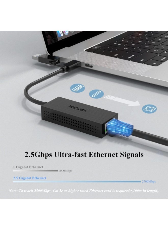 واف لينك WAVLINK USB C to Ethernet Adapter, 2.5GPS 2-in-1 USB 3.2 Type A/Type C/Thunderbolt 3 to 2.5 Gigabit RJ45 LAN Network Portable Cable Converter,Compatible for Microsoft Windows, Mac OS, iPadOS and More - Image 4