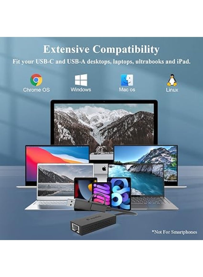 واف لينك WAVLINK USB C to Ethernet Adapter, 2.5GPS 2-in-1 USB 3.2 Type A/Type C/Thunderbolt 3 to 2.5 Gigabit RJ45 LAN Network Portable Cable Converter,Compatible for Microsoft Windows, Mac OS, iPadOS and More - Image 5