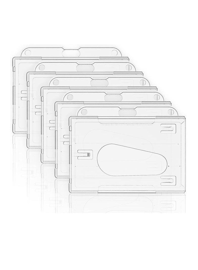 Excefore Card Protector, Horizontal 2-Card Badge Holder with Thumb Slot Hard Transparent PC Case Protector for Office School IDs Credit Cards Driver’s Licenses and Passes  - Image 1