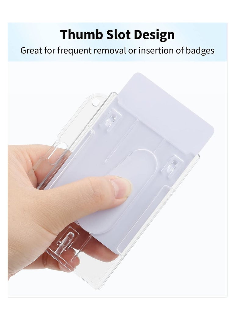 Excefore Card Protector, Horizontal 2-Card Badge Holder with Thumb Slot Hard Transparent PC Case Protector for Office School IDs Credit Cards Driver’s Licenses and Passes  - Image 3