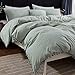 Andency Pom Pom Fringe Duvet Cover Queen Size (90x90 Inch), 3 Pieces (1 Solid Sage Green Duvet Cover, 2 Pillowcases) - Image 2