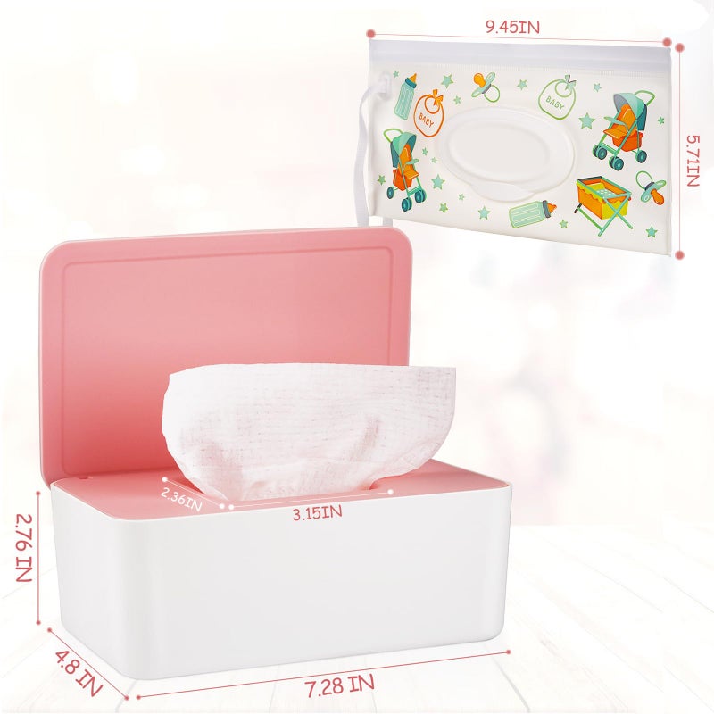 Whiidoom Diaper Wipes Dispenser Wipes Holder, Wipes Tissue Case Keeps Wipes Fresh Tissue Wipes Container with Lid (Pink) - Image 2