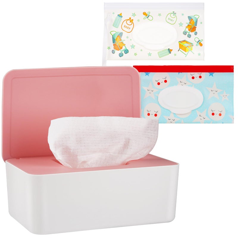 Whiidoom Diaper Wipes Dispenser Wipes Holder, Wipes Tissue Case Keeps Wipes Fresh Tissue Wipes Container with Lid (Pink) - Image 1