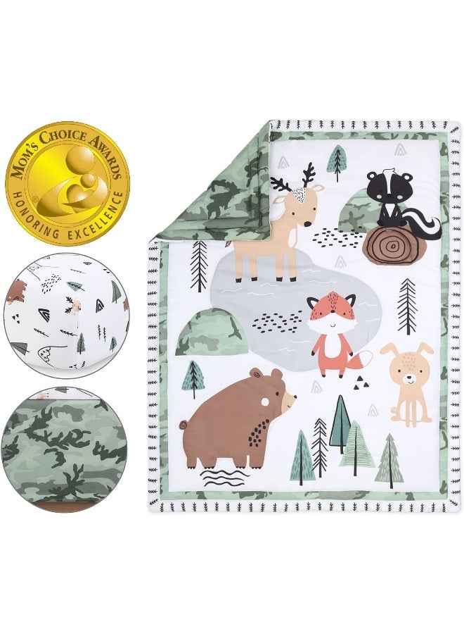 The Peanut Shell The Peanutshell Woodland Camo Crib Bedding Set for Baby Boys - 3 Piece Nursery Bed - Comforter, Fitted Sheet, Skirt - Image 2